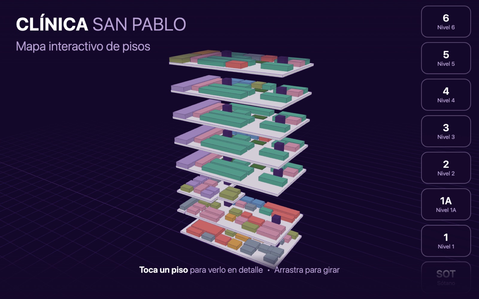 Interactive 3D hospital map for Clínica San Pablo